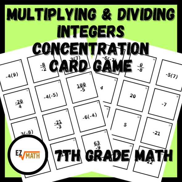 Multiplying & Dividing Integers Concentration Card Match Game | Grade 7 Math