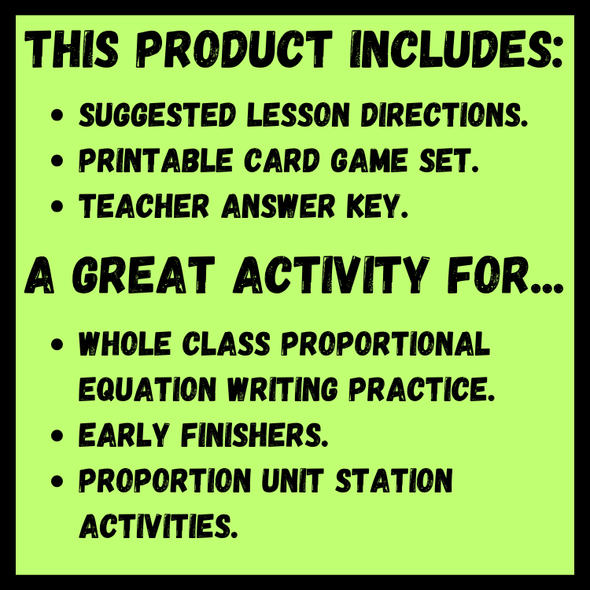 Proportional Tables & Equations Concentration Card Match Game | Grade 7 Math