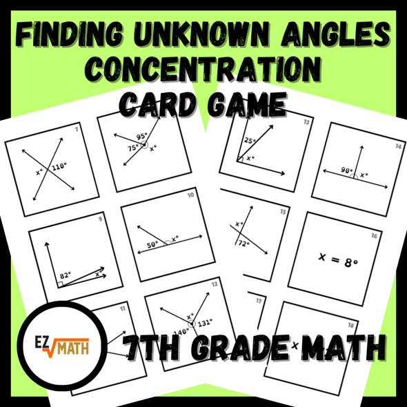 Finding Unknown Angles Concentration Card Match Game | 7th Grade Math Activity