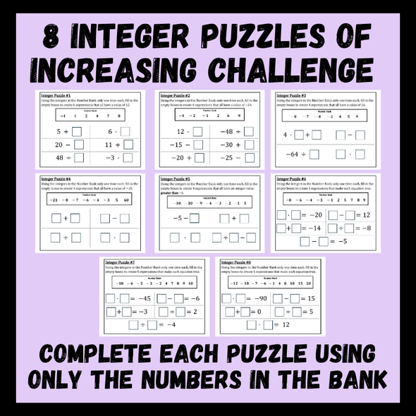 Expression Maker: Integer Operations Puzzle Activity for 7th Grade Math