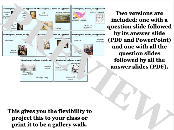 Presidents Washington Adams and Jefferson Review Game Activity