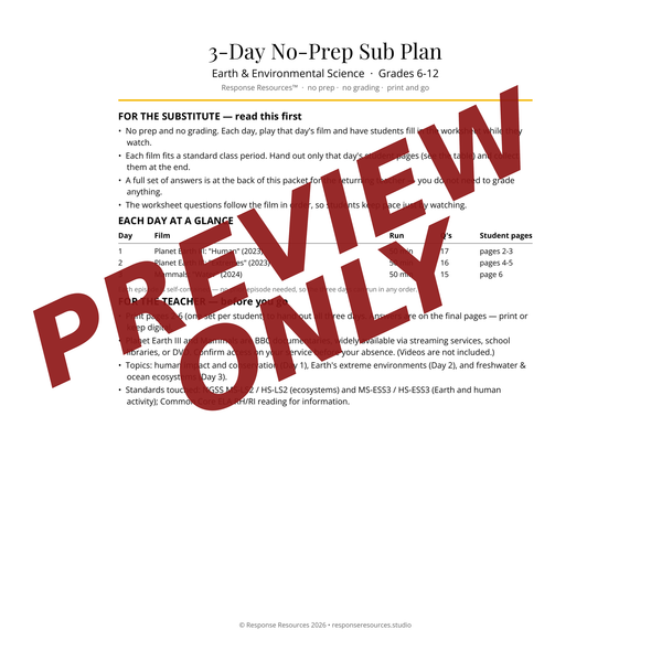 Earth & Environmental Science Emergency Sub Plans - 3-Day No-Prep