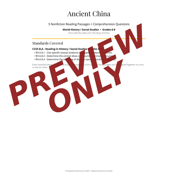 Ancient China Reading Passages - 5 Texts + Questions & Key