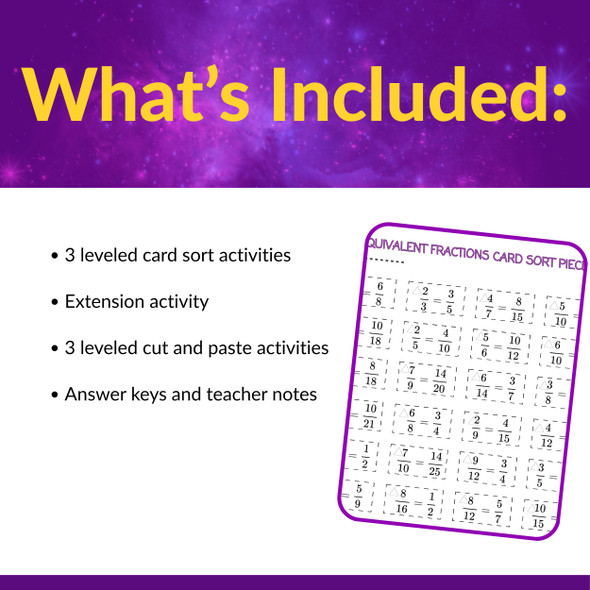 Leveled Equivalent Fractions Card Sort Activity for 4th Grade and 5th Grade Math