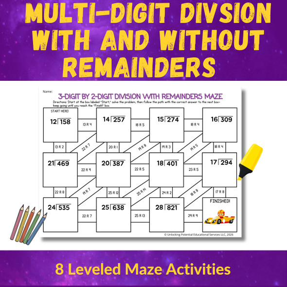Leveled Long Division Mazes for 4th/ 5th Grade with & without Remainders