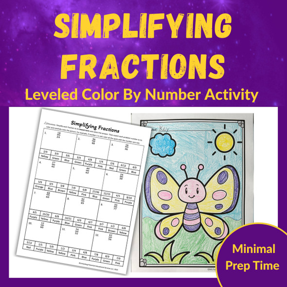 Simplifying Fractions Color by Number Activity - Differentiated + Scaffolded