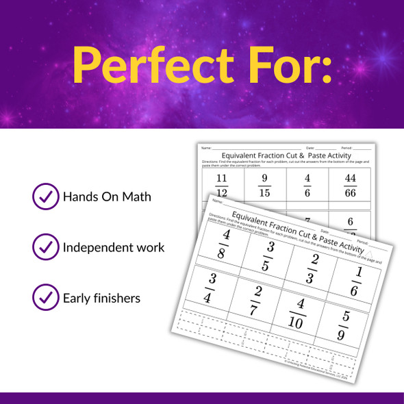Differentiated Equivalent Fraction Cut and Paste Activity for Grades 3 and 4