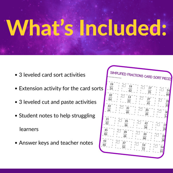 Simplifying Fractions Cut and Paste & Card Sorting Activity | Grades 4 and 5