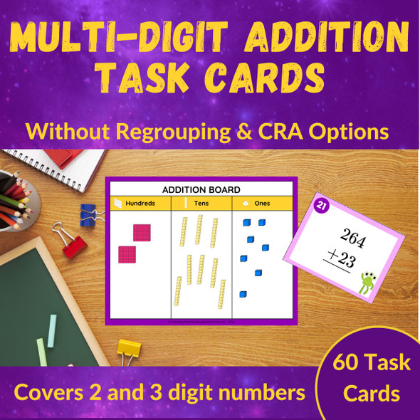 Multi-Digit Addition without Regrouping Task Cards - 2nd and 3rd Grade CRA Model