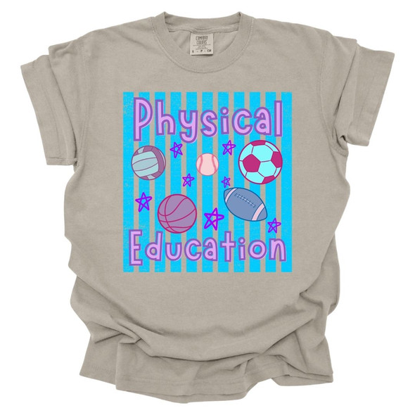 Trendy Preppy Stripes Physical Education - PE Teacher T-Shirt - Comfort Colors