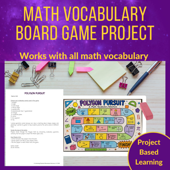 Math Vocabulary Board Game Project | Math Project-Based Learning Activity