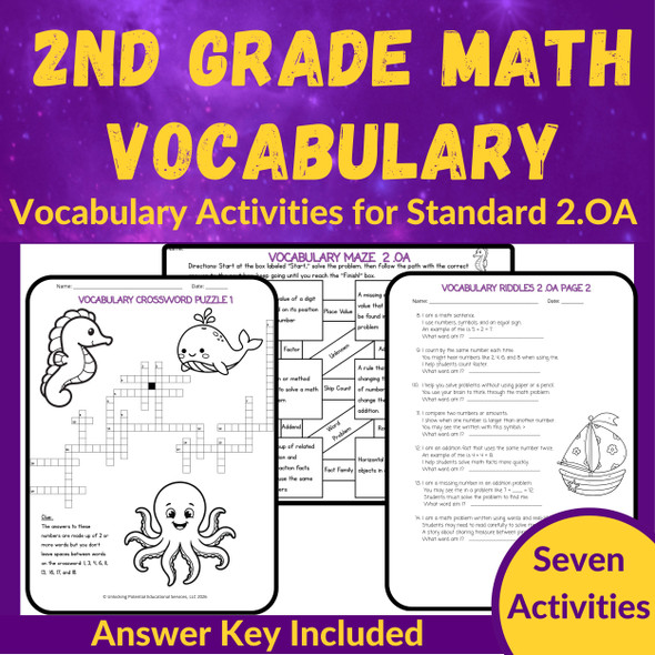 2nd Grade Math Vocabulary Activities | 2.OA Operations & Algebraic Thinking