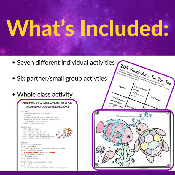 Grade 2 Math Vocabulary Bundle | 2.OA Activities, Games & Centers
