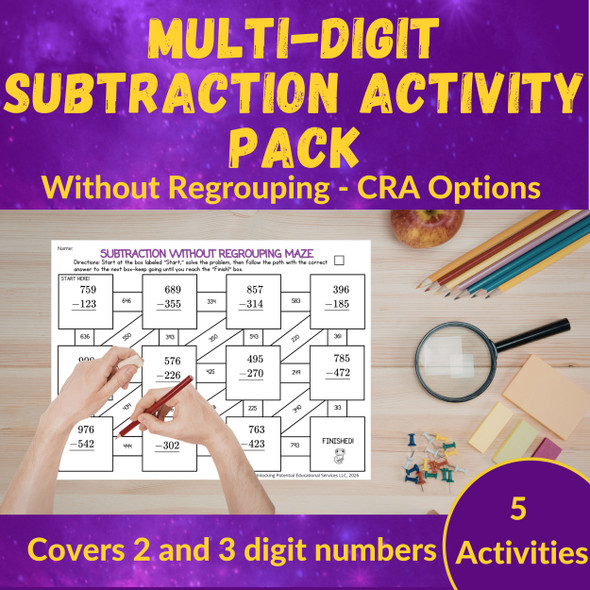 Multi-Digit Subtraction without Regrouping Leveled Activities - Grades 2 and 3