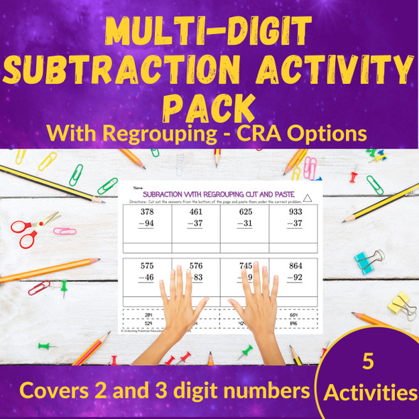 Multi-Digit Subtraction with Regrouping Leveled Activities - Grades 2 and 3