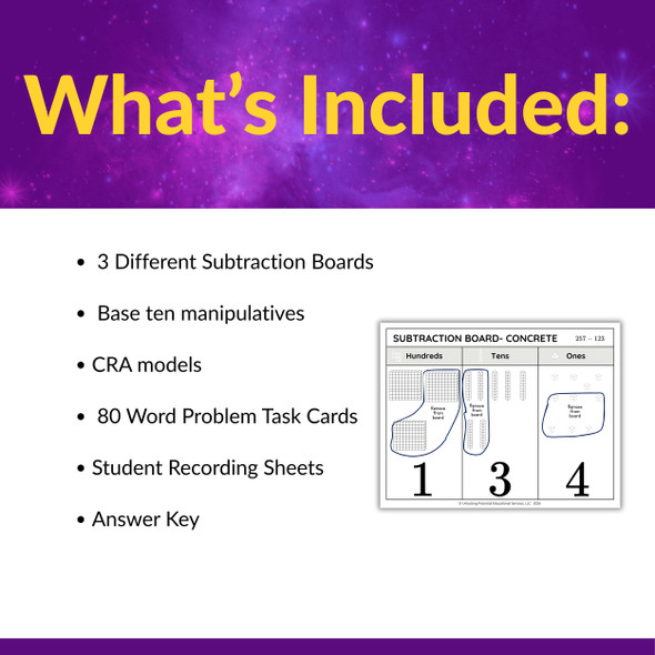 Subtraction Word Problem Task Cards No Regrouping CRA-Friendly 2nd 3rd Grade
