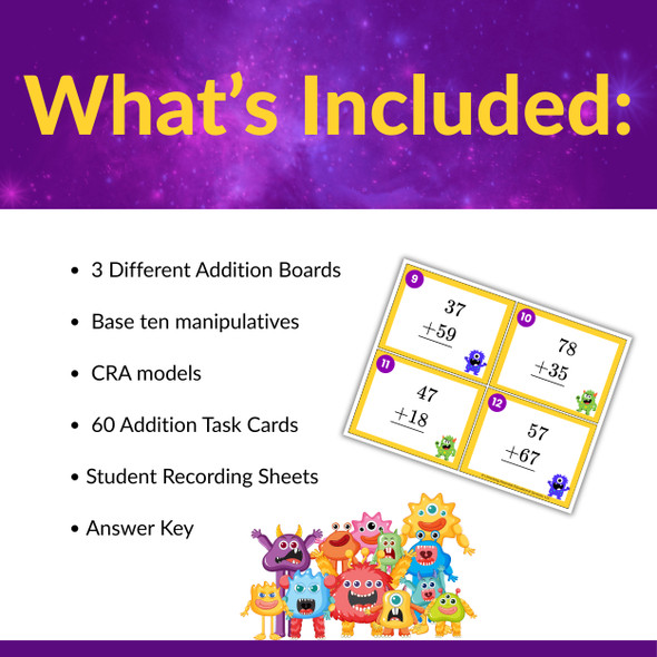 Multi-Digit Addition with Regrouping Task Cards for 2nd and 3rd Grade CRA Option