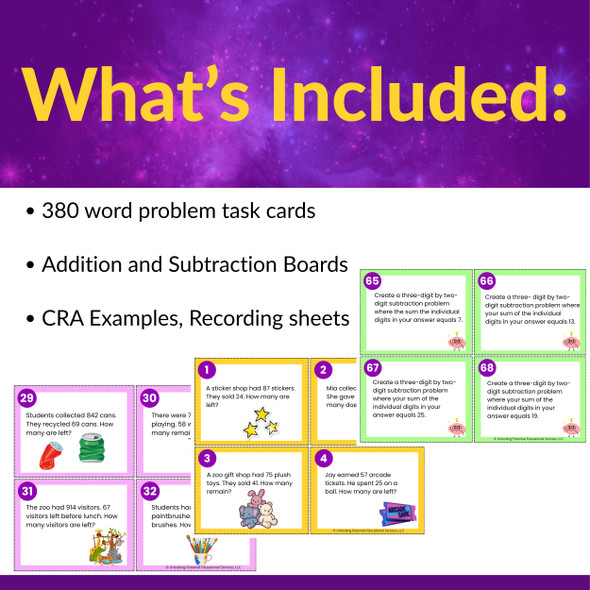 2nd & 3rd Grade Multi-Digit Addition and Subtraction Task Card Bundle | CRA