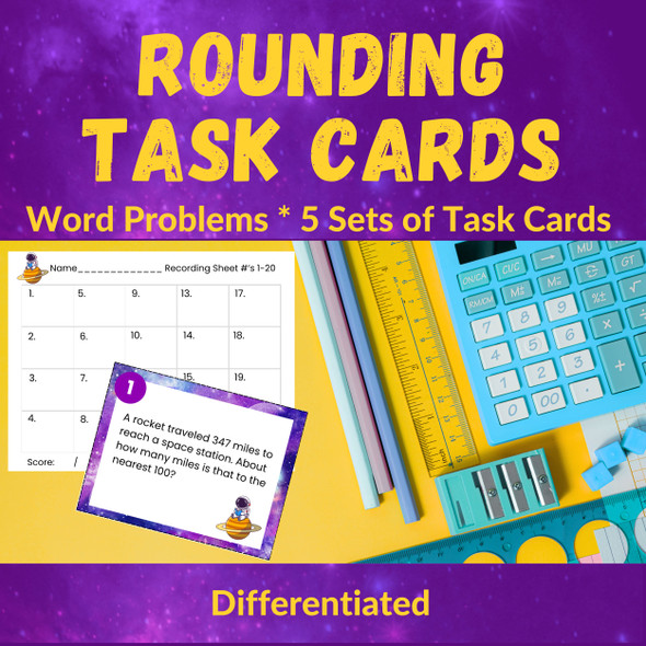 Rounding Task Card Word Problems 2nd Grade 3rd Grade | Nearest 10 100 1000