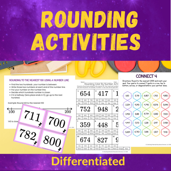 Differentiated Rounding Activities, Games, & Task Card Bundle for Grades 2 and 3