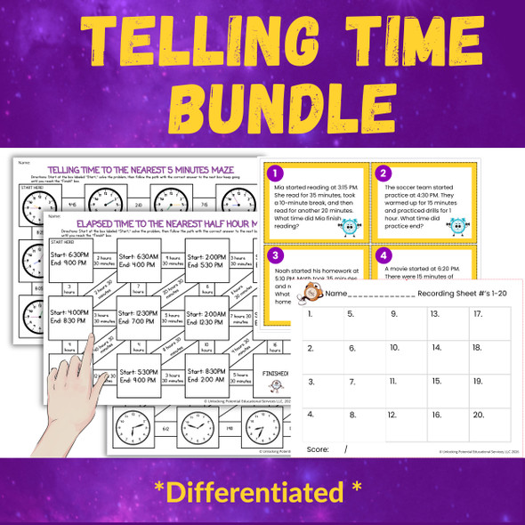 Time Activities Bundle | Telling Time & Elapsed Time | Grades 2 - 4