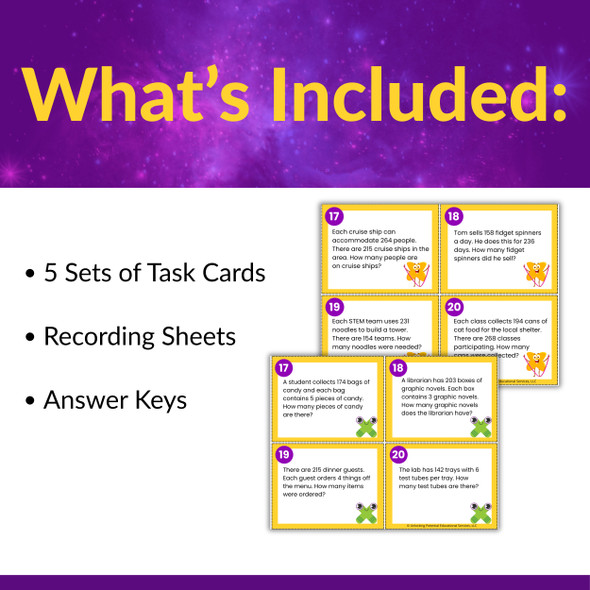 Multi-Digit Multiplication Word Problem Task Cards for 4th Grade | Leveled