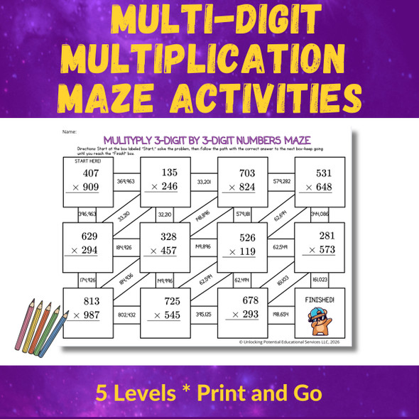 Multi-Digit Multiplication Maze Activities for 3rd 4th 5th Grade