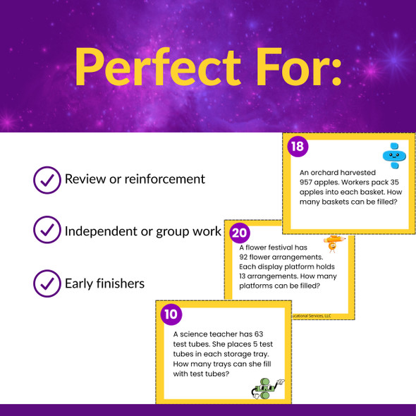 Multi-Digit Division Word Problem Task Cards for 3rd 4th 5th Grade With Remainders