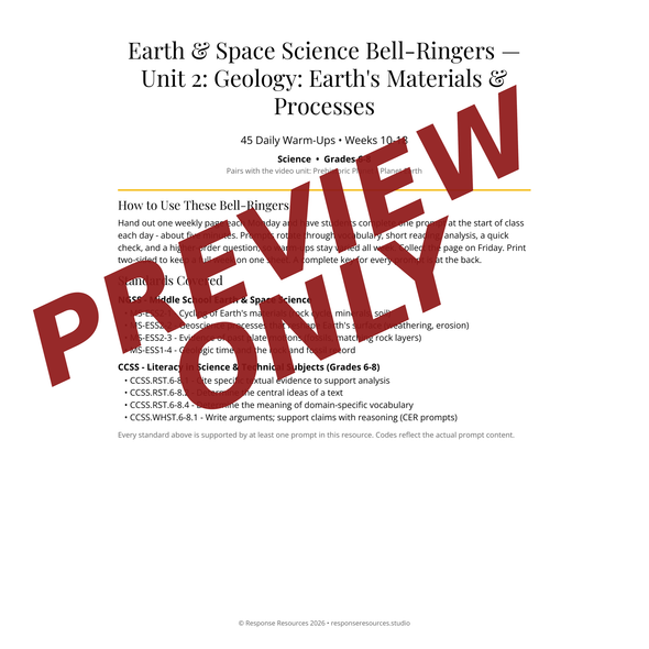 Earth & Space Science Bell Ringers Unit 2 - 45 Warm-Ups (6-8)
