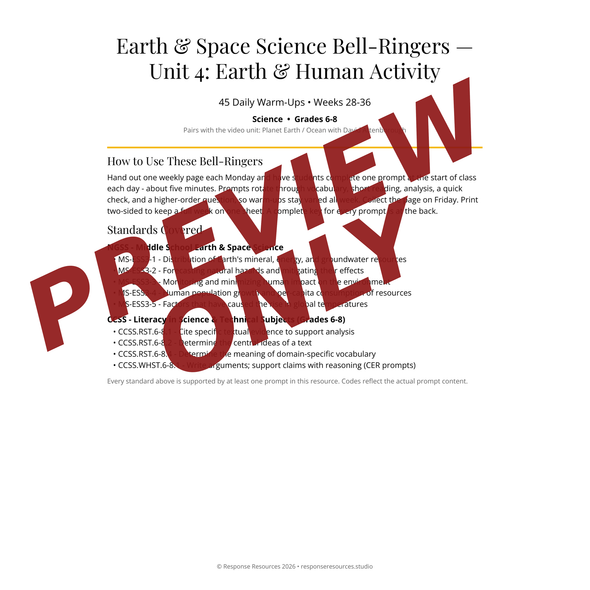Earth & Space Science Bell Ringers Unit 4 - 45 Warm-Ups (6-8)