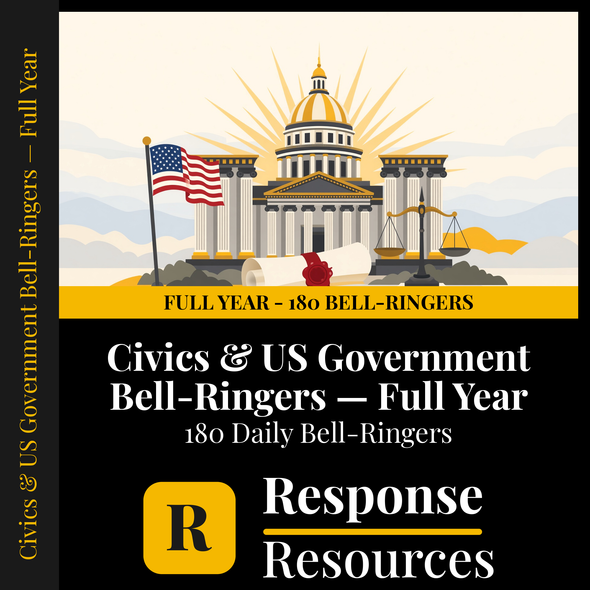 Civics & US Government Bell Ringers FULL YEAR - 180 Daily Warm-Ups (Grades 8-12)