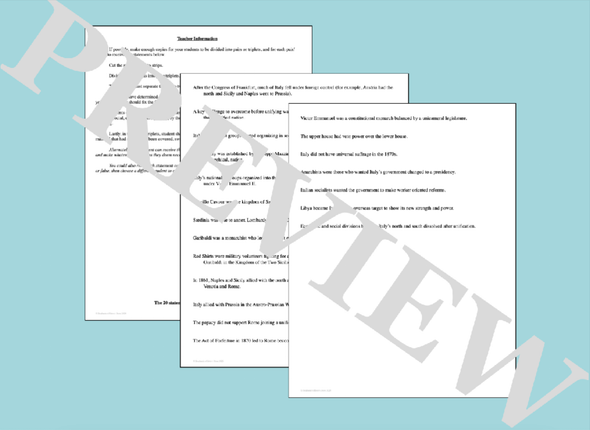 The Unification of Italy Activity True False Fix Review Game
