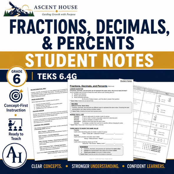 Fractions, Decimals, and Percents Student Notes | Grade 6 Math | TEKS 6.4G