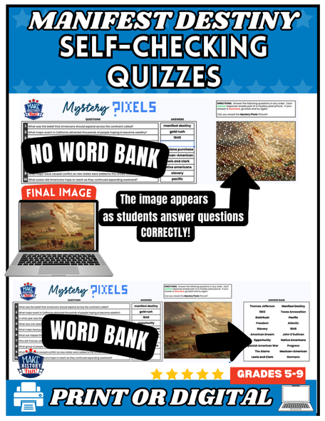 Manifest Destiny Reading Comprehension Pixel Activity | Westward Expansion Quiz