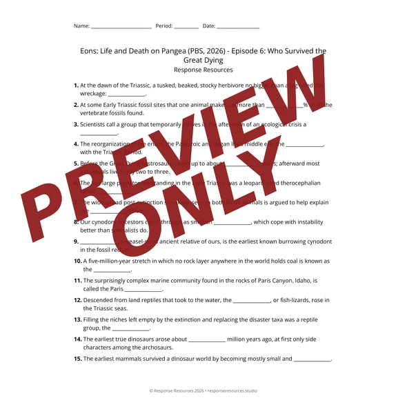 Eons Life and Death on Pangea Ep 6 Who Survived Video Worksheet + Google Forms