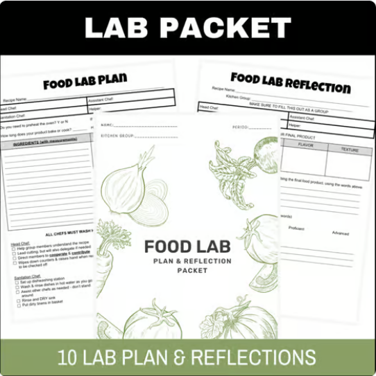 Foods Lab Plan / Reflection & Make-Up Lab Assignment BUNDLE | High School FCS