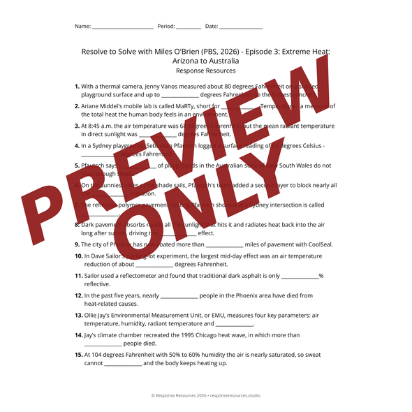 Resolve to Solve PBS Ep 3 Extreme Heat Shade Video Worksheet + Google Forms