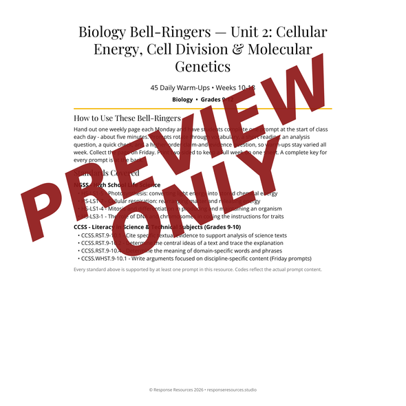 Biology Bell Ringers Unit 2 - 45 Daily Warm-Ups (Grades 9-12)