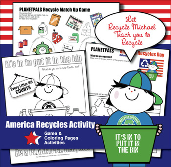 Memorial Day, Flag Day, July 4, Labor Day, Veterans Day, America Recycles Day . Color a USA Recycle Flag...Play a game...Learn with recycle Michael!