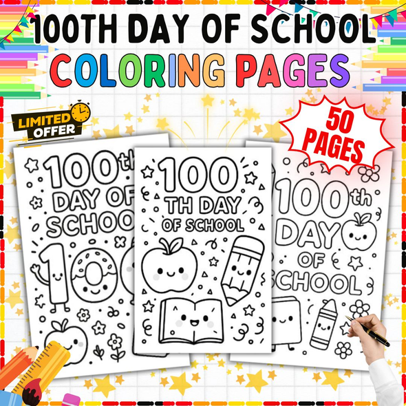 100th Day of School Coloring Pages: 50 Printable Coloring Sheets PDF