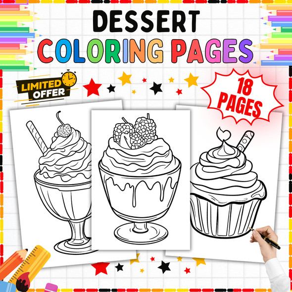 Dessert Coloring Pages: 18 Printable Coloring Sheets PDF