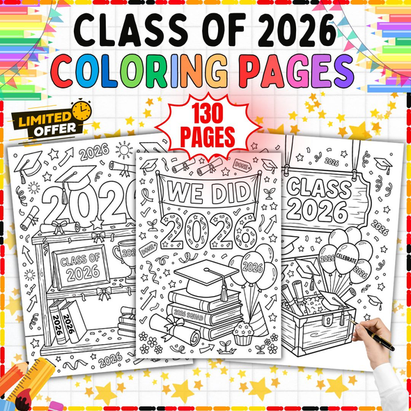 Class of 2026 Coloring Pages: 130-Page Graduation Activity PDF