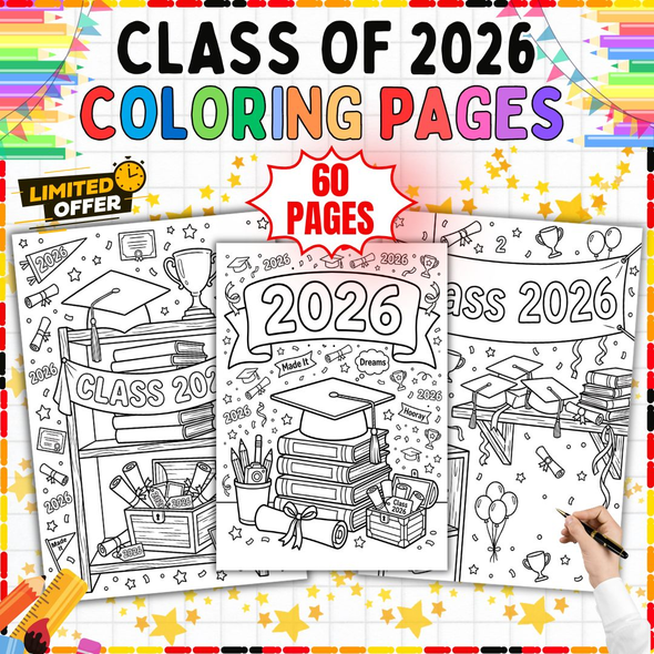 Class of 2026 Coloring Pages: 60 Graduation Activity Sheets