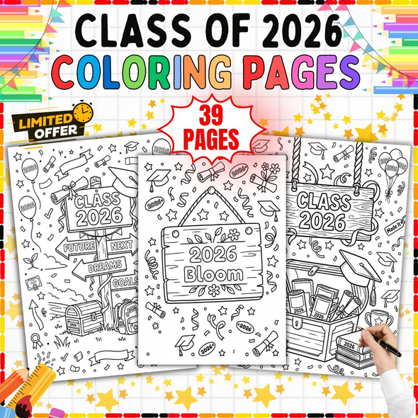 Class of 2026 Coloring Pages: 39-Page Graduation Activity Book