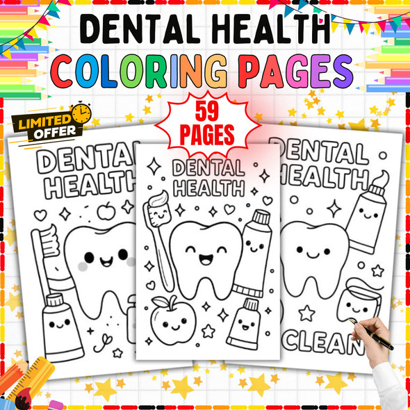 Dental Health Coloring Pages PDF: 59 Tooth Brushing and Smile Designs