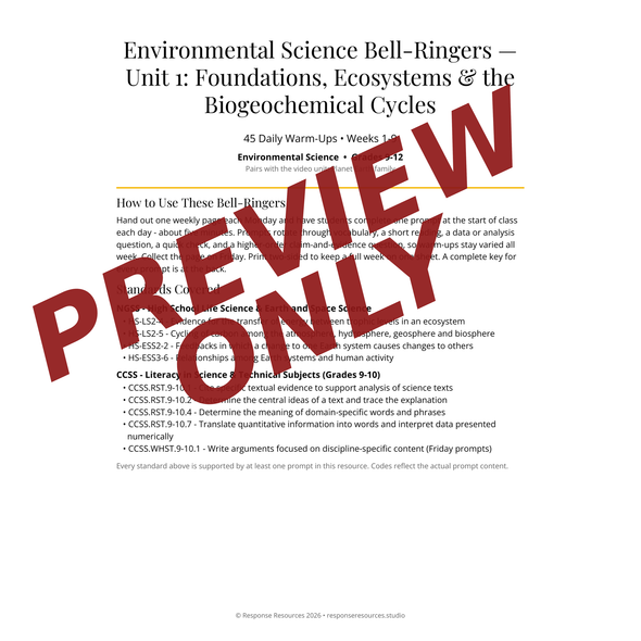 Environmental Science Bell Ringers Unit 1 - 45 Daily Warm-Ups (Grades 9-12)