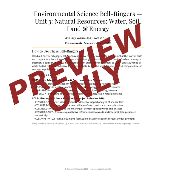 Environmental Science Bell Ringers Unit 3 - 45 Daily Warm-Ups (Grades 9-12)