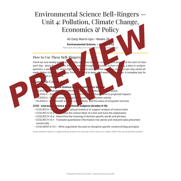 Environmental Science Bell Ringers Unit 4 - 45 Daily Warm-Ups (Grades 9-12)