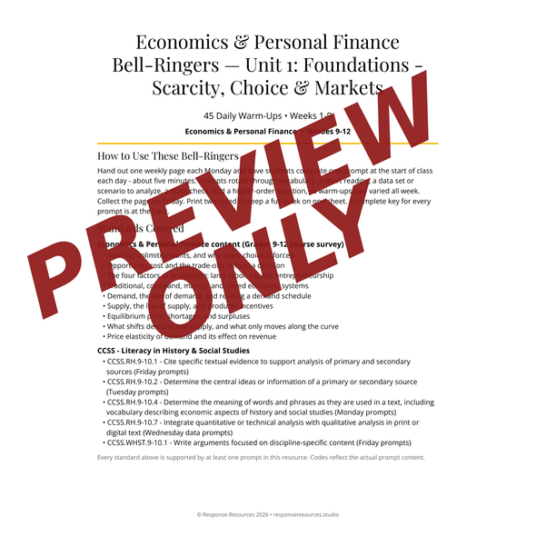 Economics & Personal Finance Bell Ringers Unit 1 - 45 Warm-Ups (Grades 9-12)