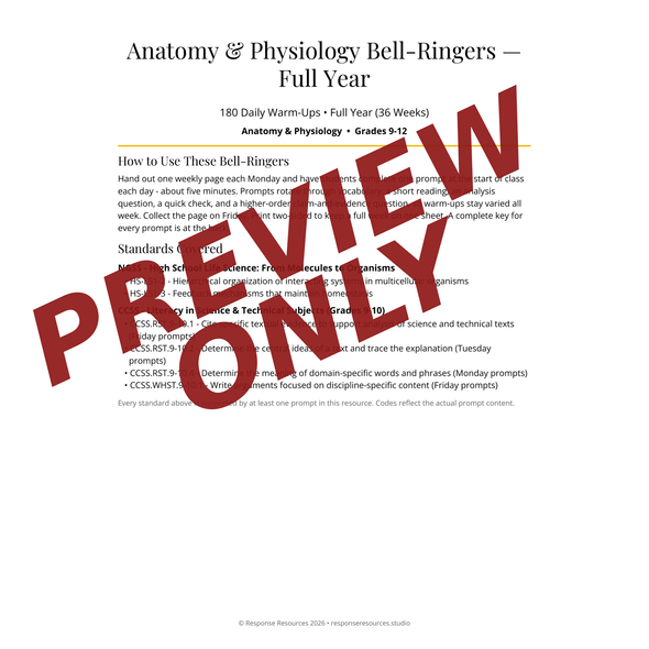 Anatomy & Physiology Bell Ringers FULL YEAR - 180 Daily Warm-Ups (Grades 9-12)